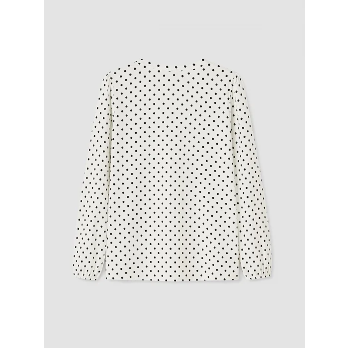 LCW EVERYDAY Beyaz Bağlamalı Yaka Puantiyeli Büzgülü Bluz