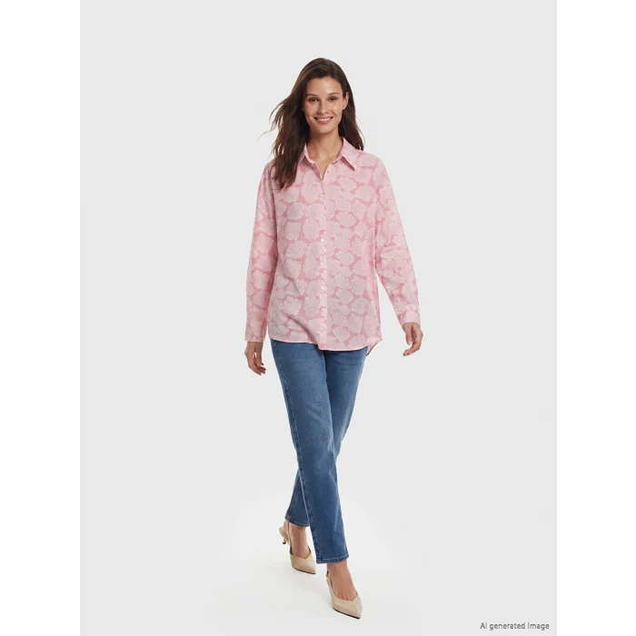 LCW Modest Pembe Desenli Oversize Kadın Gömlek Tunik