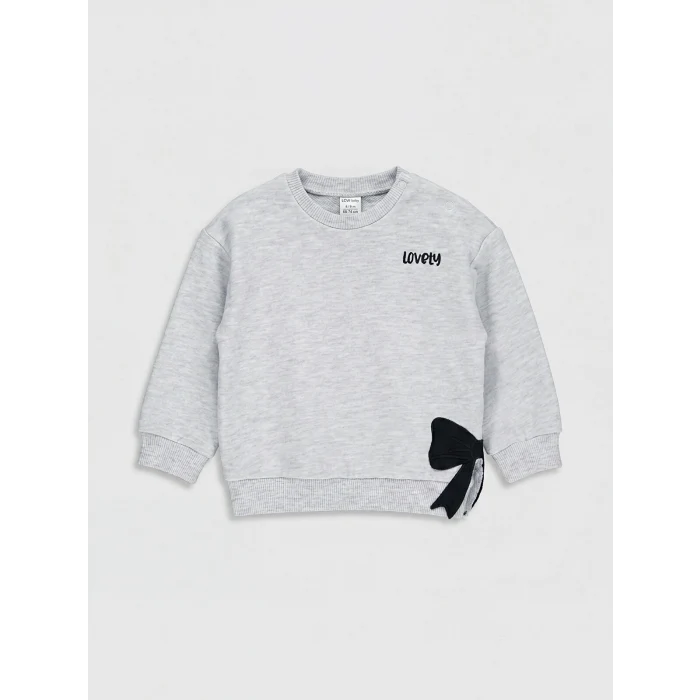 LCW baby Gri Fiyonk Detaylı Kız Bebek Sweatshirt ve Eşofman Altı