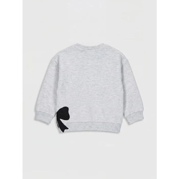 LCW baby Gri Fiyonk Detaylı Kız Bebek Sweatshirt ve Eşofman Altı