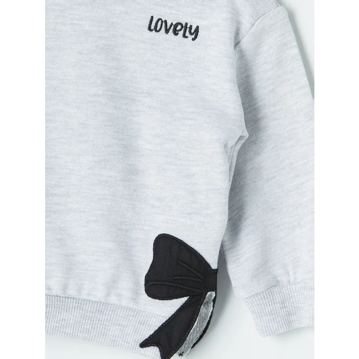 LCW baby Gri Fiyonk Detaylı Kız Bebek Sweatshirt ve Eşofman Altı