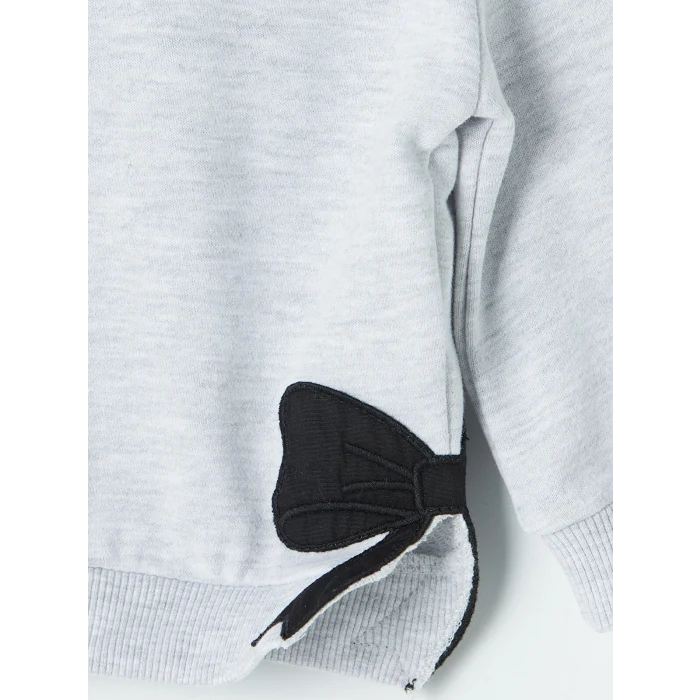 LCW baby Gri Fiyonk Detaylı Kız Bebek Sweatshirt ve Eşofman Altı