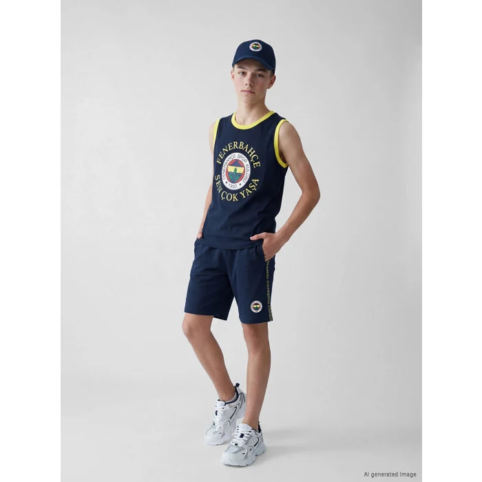 LCW Kids Lacivert Fenerbahçe Baskılı Erkek Çocuk Şortlu Pijama Takımı