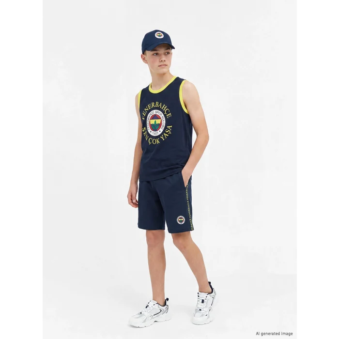 LCW Kids Lacivert Fenerbahçe Baskılı Erkek Çocuk Şortlu Pijama Takımı
