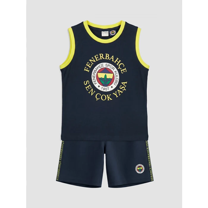 LCW Kids Lacivert Fenerbahçe Baskılı Erkek Çocuk Şortlu Pijama Takımı
