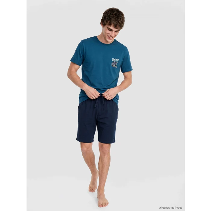 LC WAIKIKI Petrol Regular Fit Erkek Şortlu Pijama Takımı