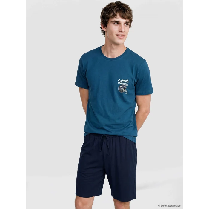LC WAIKIKI Petrol Regular Fit Erkek Şortlu Pijama Takımı