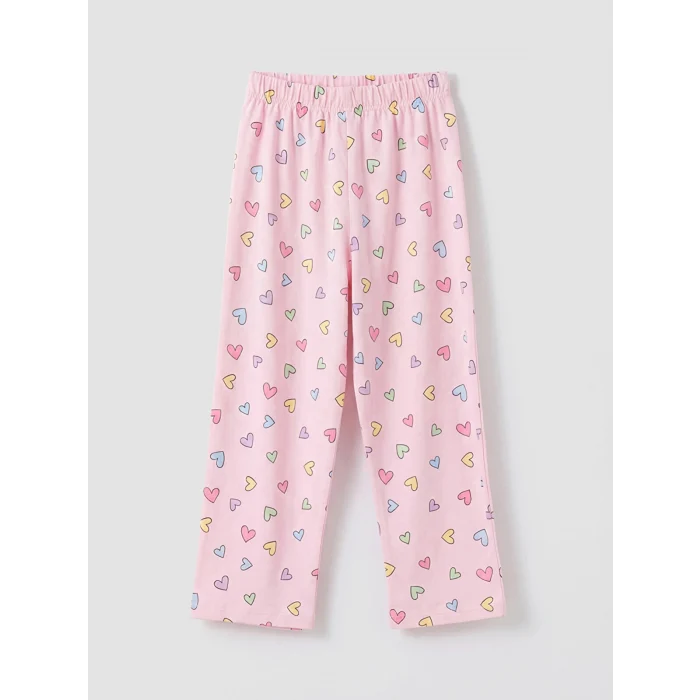 LCW Kids Pembe Gömlek Yaka Kalp Baskılı Kız Çocuk Pijama Takım