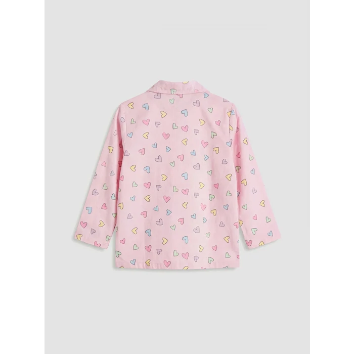 LCW Kids Pembe Gömlek Yaka Kalp Baskılı Kız Çocuk Pijama Takım