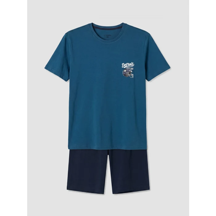 LC WAIKIKI Petrol Regular Fit Erkek Şortlu Pijama Takımı