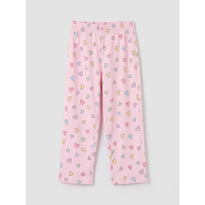 LCW Kids Pembe Gömlek Yaka Kalp Baskılı Kız Çocuk Pijama Takım