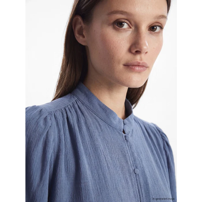 LCW Modest Mavi Büzgülü Kadın Müslin Tunik