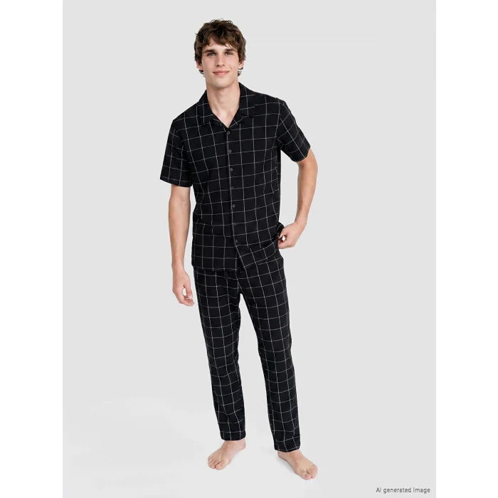 LC WAIKIKI Siyah Regular Fit Ekose Erkek Pijama Takım