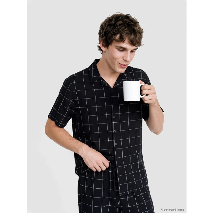LC WAIKIKI Siyah Regular Fit Ekose Erkek Pijama Takım
