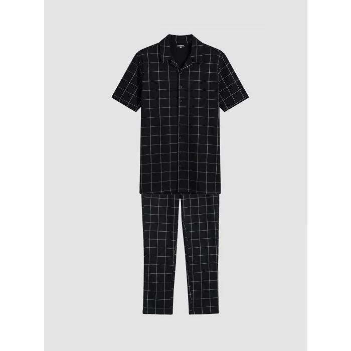 LC WAIKIKI Siyah Regular Fit Ekose Erkek Pijama Takım