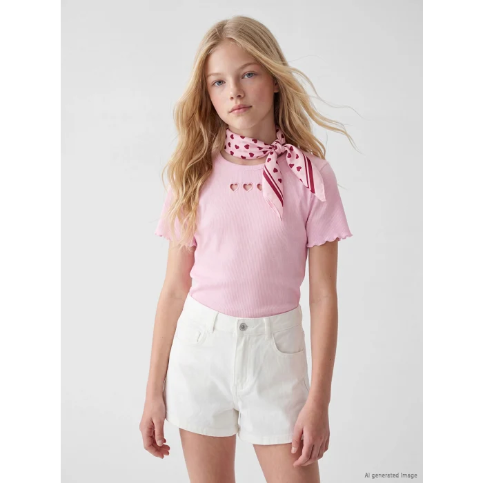 LCW Kids Pembe Pencere Detaylı Kız Çocuk Tişört