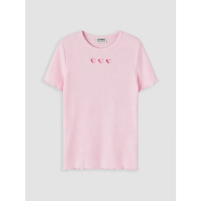 LCW Kids Pembe Pencere Detaylı Kız Çocuk Tişört