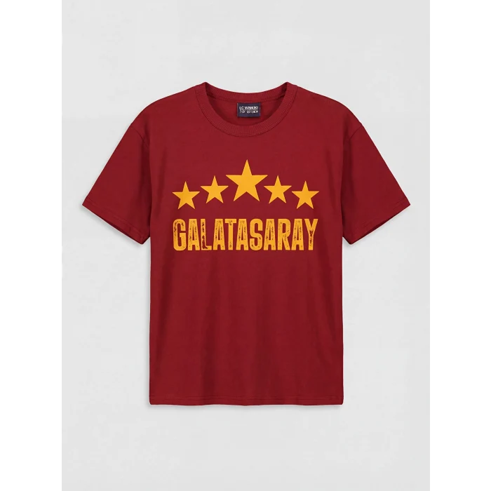 LCW Kids Kırmızı Bisiklet Yaka Galatasaray Baskılı Erkek Çocuk Tişört