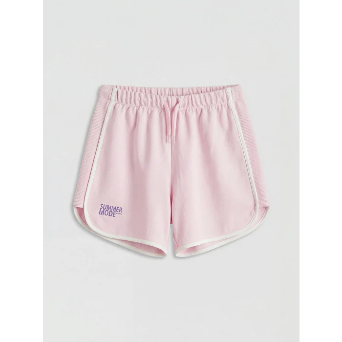 LCW Kids Pembe Yan Şeritli Baskılı Kız Çocuk Şort