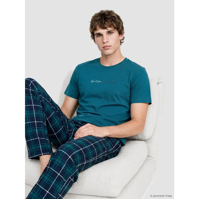 LC WAIKIKI Lacivert Regular Fit Ekose Erkek Pijama Takımı