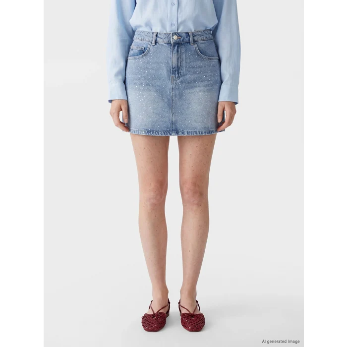 XSIDE Mavi Taşlı Mini Jean Etek