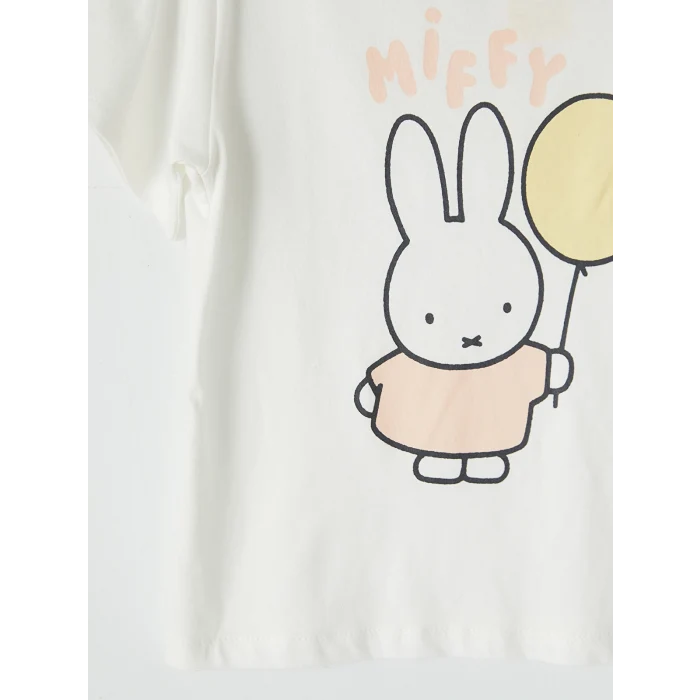 LCW Kids Ekru Miffy Baskılı Kız Çocuk Şortlu Pijama Takımı