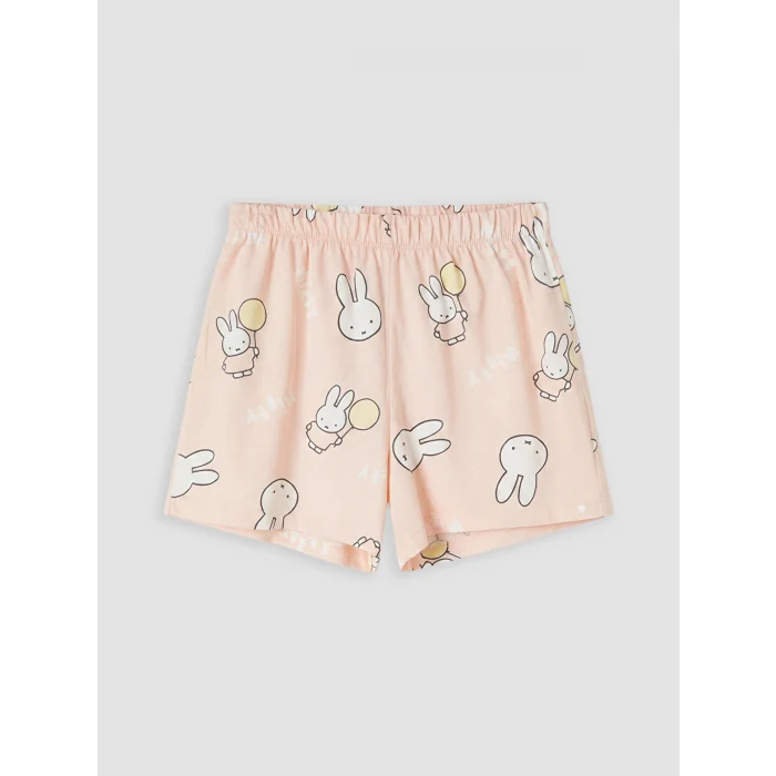 LCW Kids Ekru Miffy Baskılı Kız Çocuk Şortlu Pijama Takımı