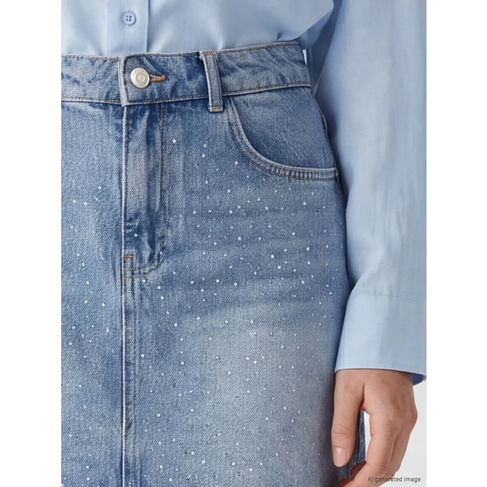 XSIDE Mavi Taşlı Mini Jean Etek