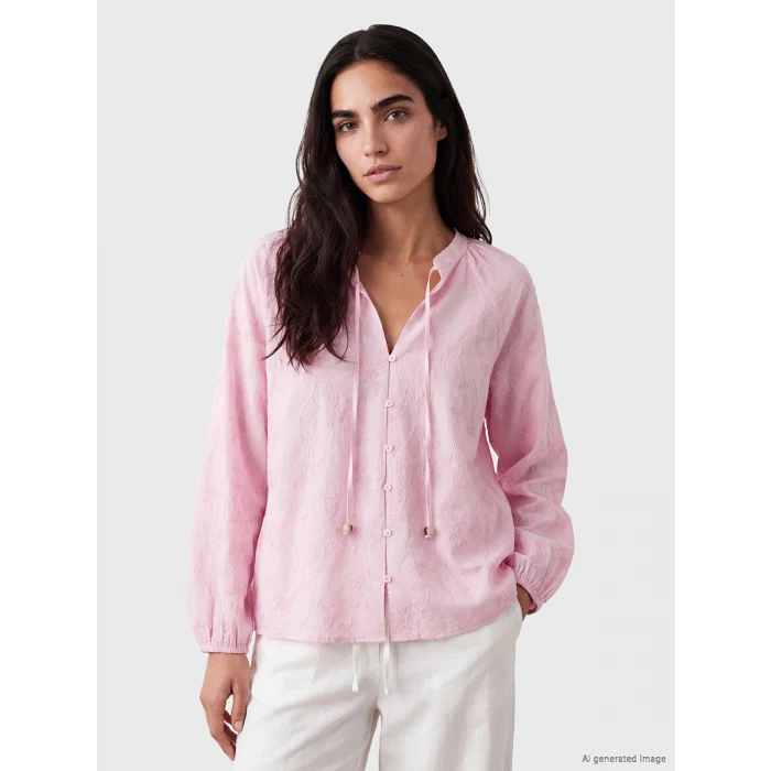 LCW Vision Pembe Nakışlı Oversize %100 Pamuklu Bluz