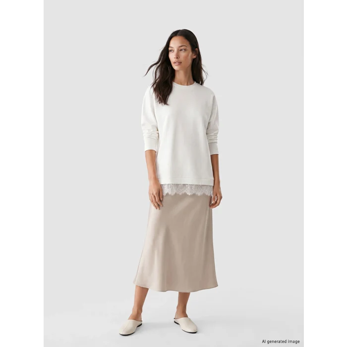 LCW EVERYDAY Beyaz Dantel Detaylı Soft Touch Kadın Sweatshirt Tunik