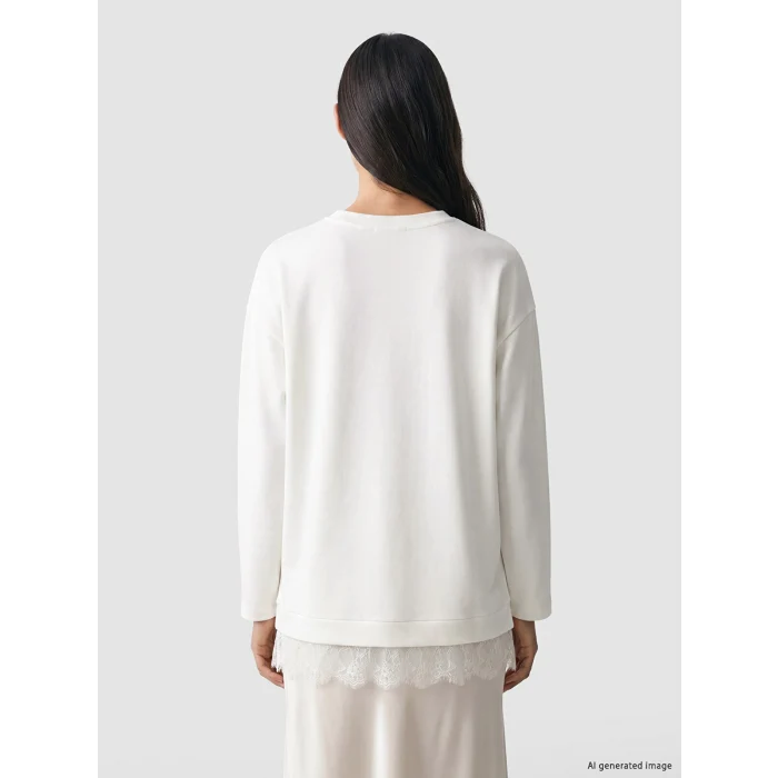 LCW EVERYDAY Beyaz Dantel Detaylı Soft Touch Kadın Sweatshirt Tunik