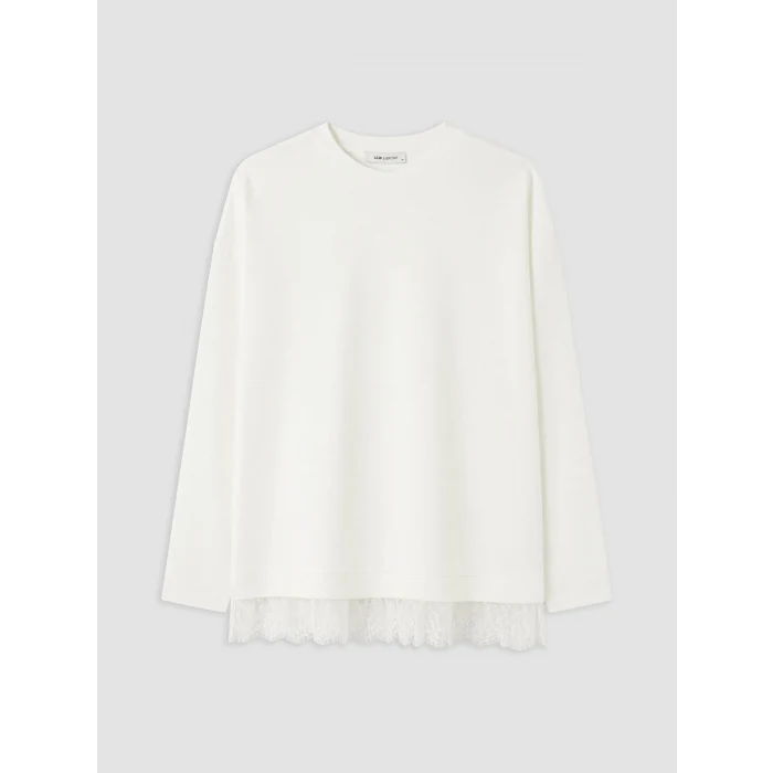 LCW EVERYDAY Beyaz Dantel Detaylı Soft Touch Kadın Sweatshirt Tunik