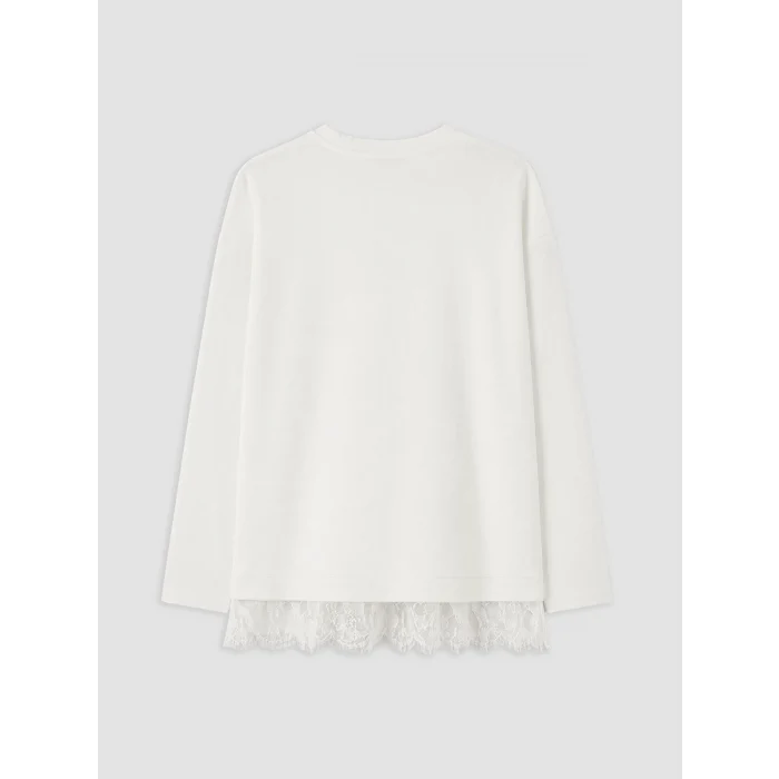 LCW EVERYDAY Beyaz Dantel Detaylı Soft Touch Kadın Sweatshirt Tunik