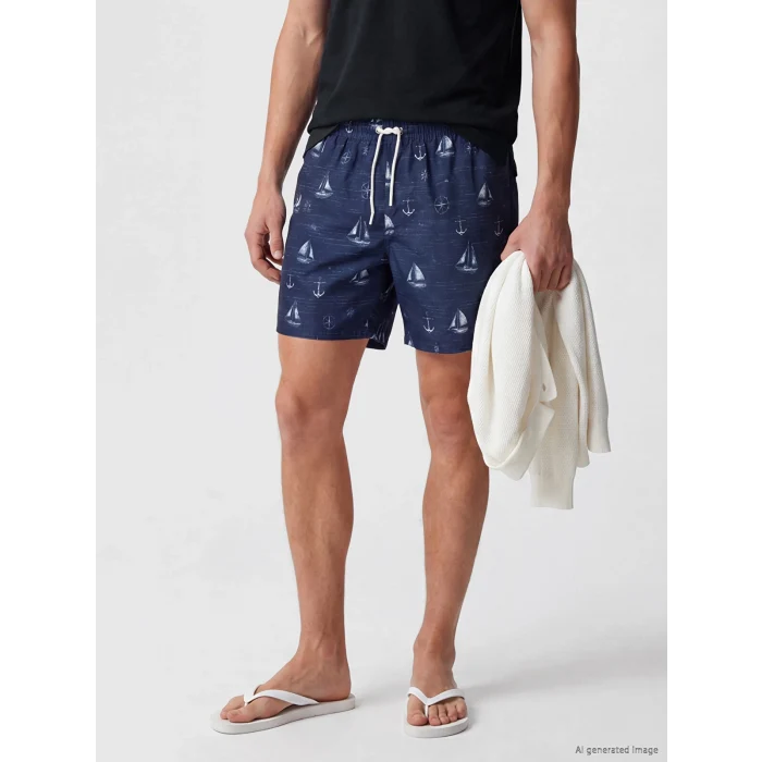 LCW SWIMWEAR Mavi Kısa Boy Desenli Erkek Deniz Şortu