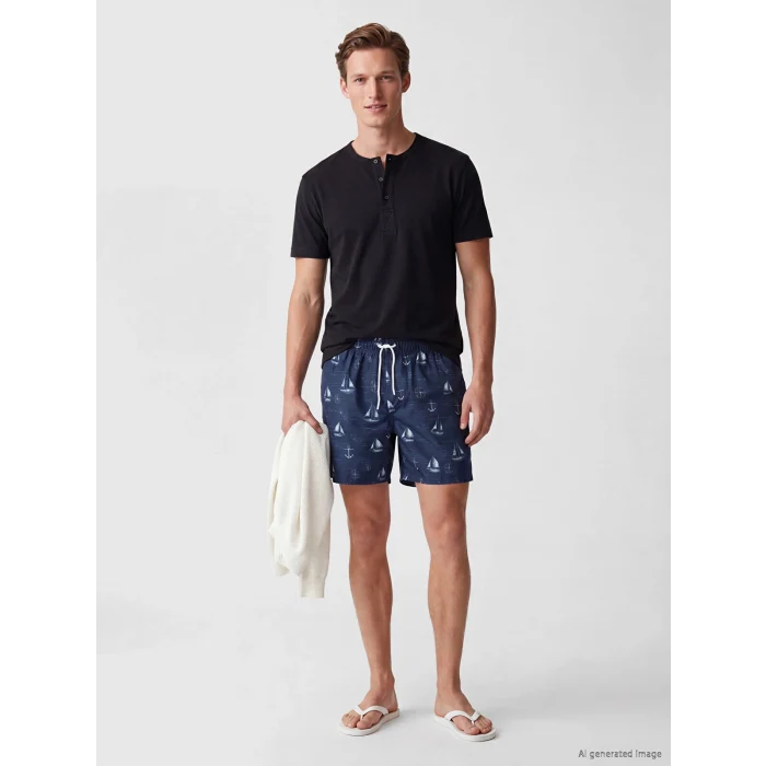 LCW SWIMWEAR Mavi Kısa Boy Desenli Erkek Deniz Şortu