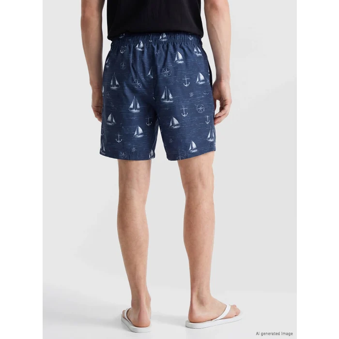 LCW SWIMWEAR Mavi Kısa Boy Desenli Erkek Deniz Şortu