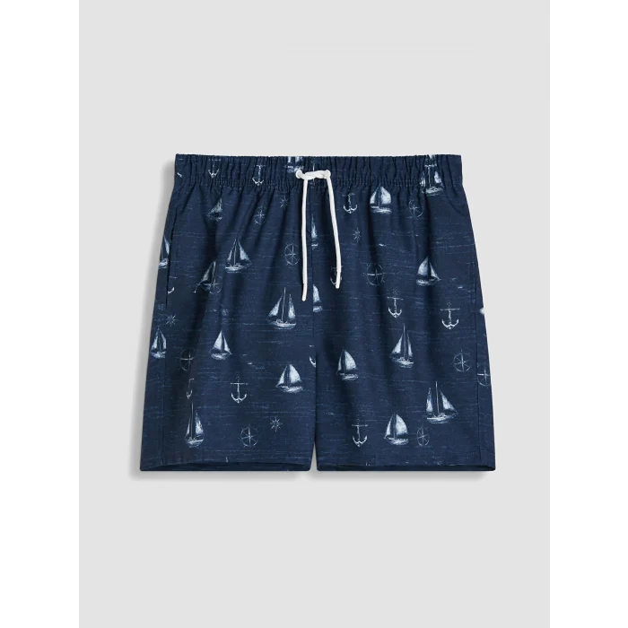 LCW SWIMWEAR Mavi Kısa Boy Desenli Erkek Deniz Şortu