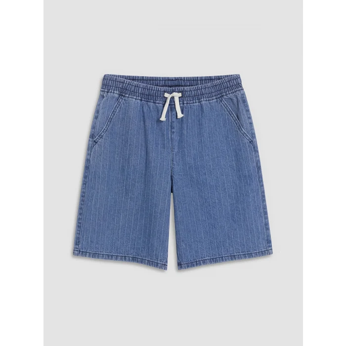 LCW Kids İndigo Beli Lastikli Çizgili Erkek Çocuk Jean Şort