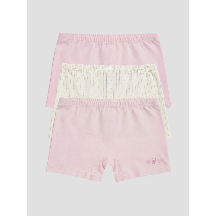 LCW Kids Ekru Baskılı Kız Çocuk Boxer 3lü
