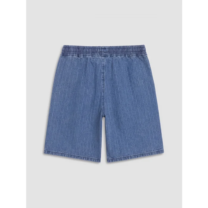 LCW Kids İndigo Beli Lastikli Çizgili Erkek Çocuk Jean Şort