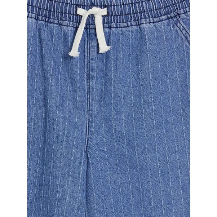 LCW Kids İndigo Beli Lastikli Çizgili Erkek Çocuk Jean Şort
