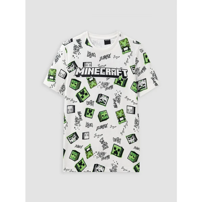 LCW Kids Ekru Minecraft Baskılı Erkek Çocuk Şortlu Pijama Takımı