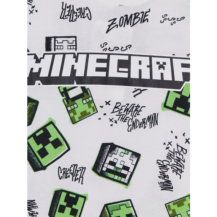 LCW Kids Ekru Minecraft Baskılı Erkek Çocuk Şortlu Pijama Takımı