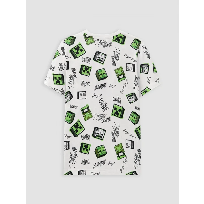 LCW Kids Ekru Minecraft Baskılı Erkek Çocuk Şortlu Pijama Takımı