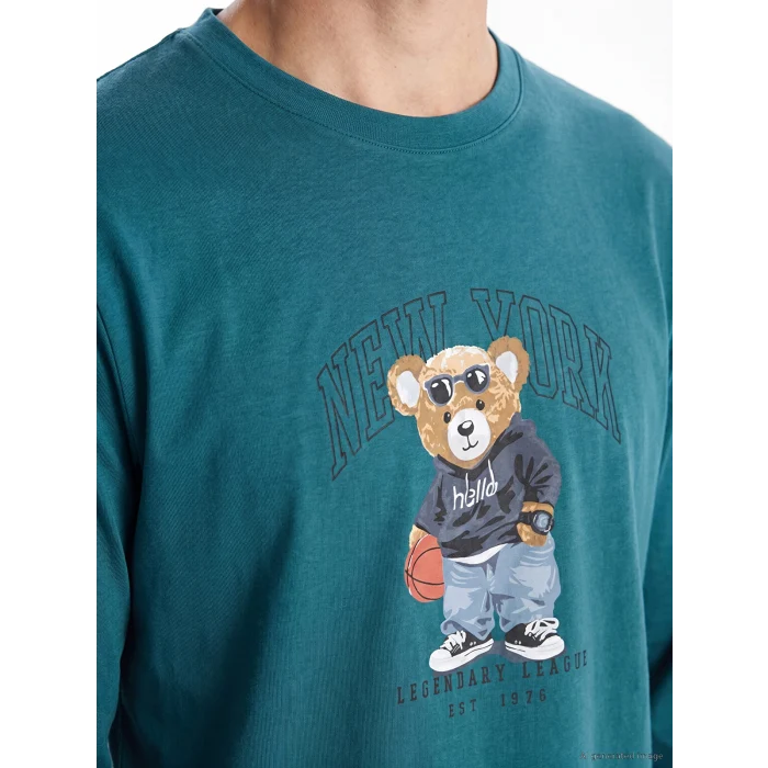 LC WAIKIKI Petrol Regular Fit Teddy Baskılı Erkek Pijama Takımı
