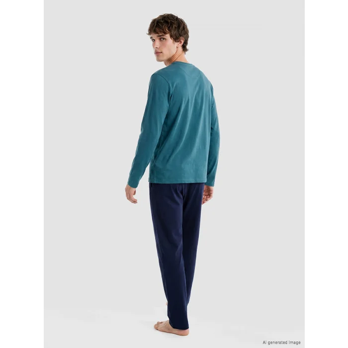LC WAIKIKI Petrol Regular Fit Teddy Baskılı Erkek Pijama Takımı