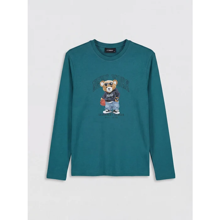 LC WAIKIKI Petrol Regular Fit Teddy Baskılı Erkek Pijama Takımı