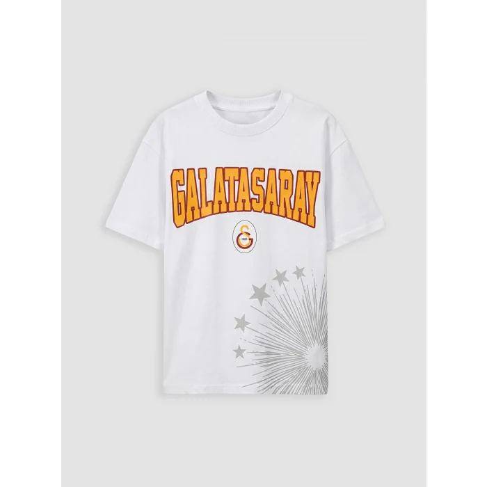 LCW Kids Beyaz Bisiklet Yaka Galatasaray Baskılı Erkek Çocuk Tişört