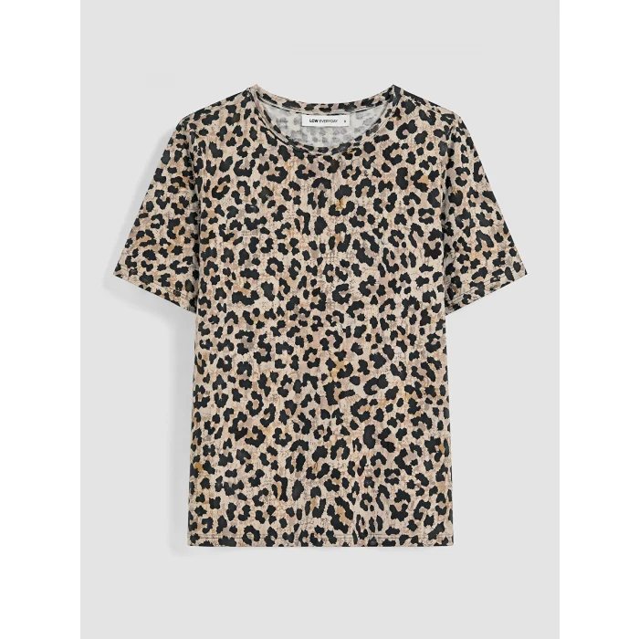LCW EVERYDAY Kahverengi Leopar Desenli Kadın Tişört