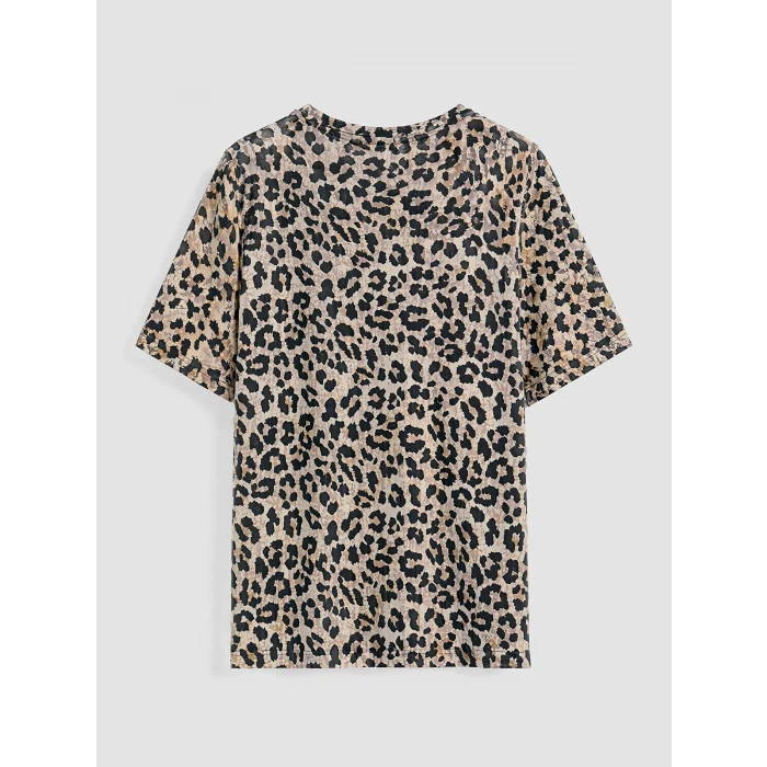 LCW EVERYDAY Kahverengi Leopar Desenli Kadın Tişört